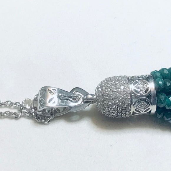Genuine Emerald & Zircon Tassel Pendant Necklace - Picture 8 of 9
